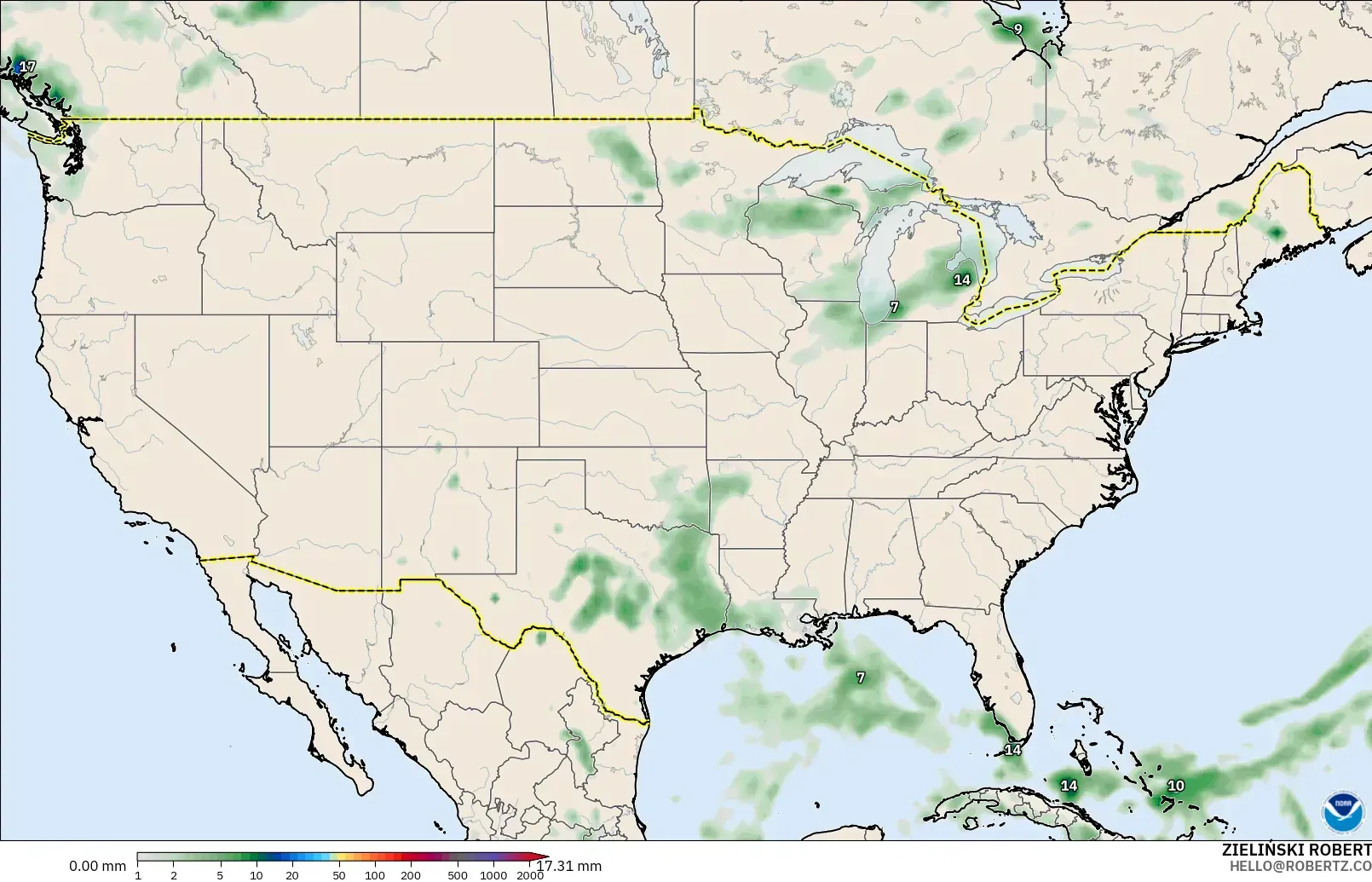GFS modelo - Estados Unidos, Acumulación de precipitación