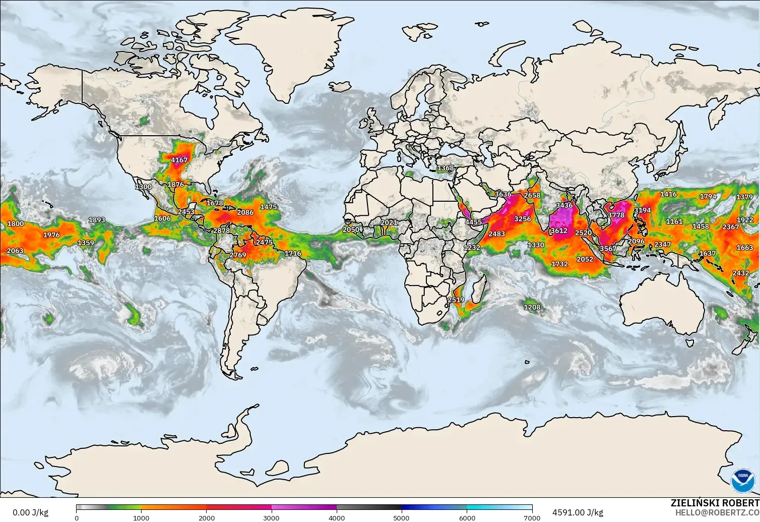 GFS modelo - Mundo, CAPE