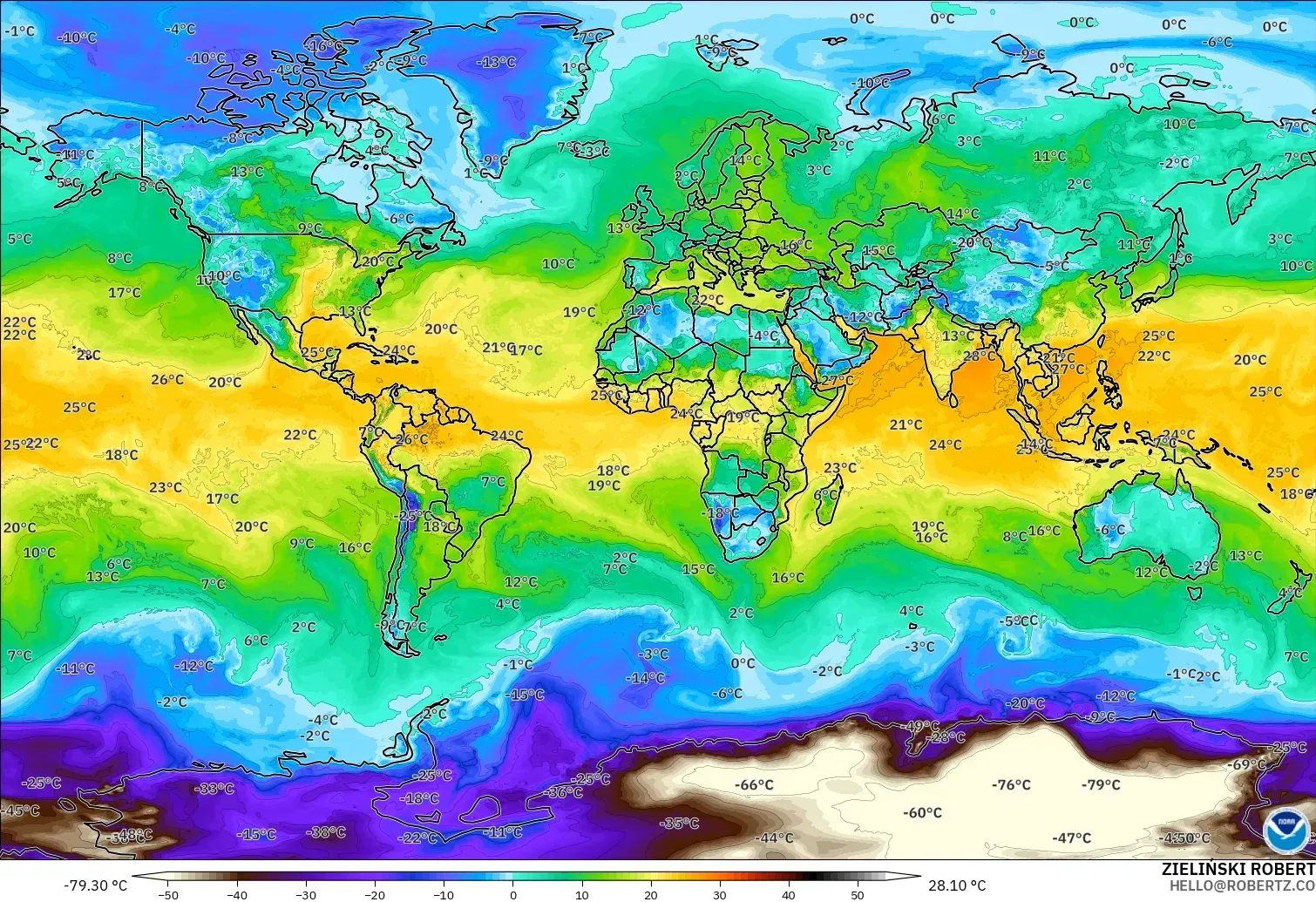 GFS modelo - Mundo, Punto de rocío a 2 m