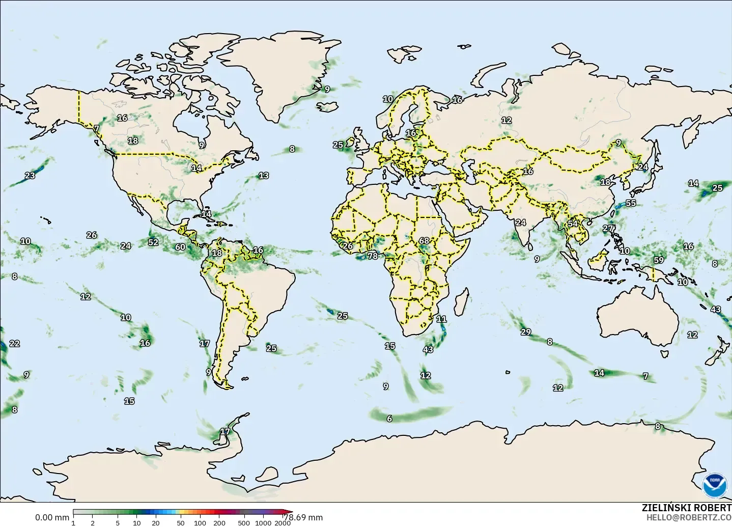 GFS modelo - Mundo, Acumulación de precipitación