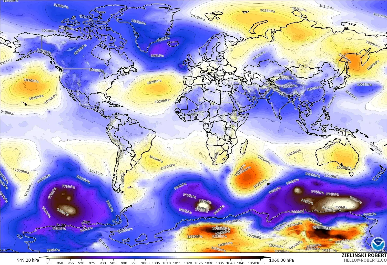 GFS modelo - Mundo, Presión