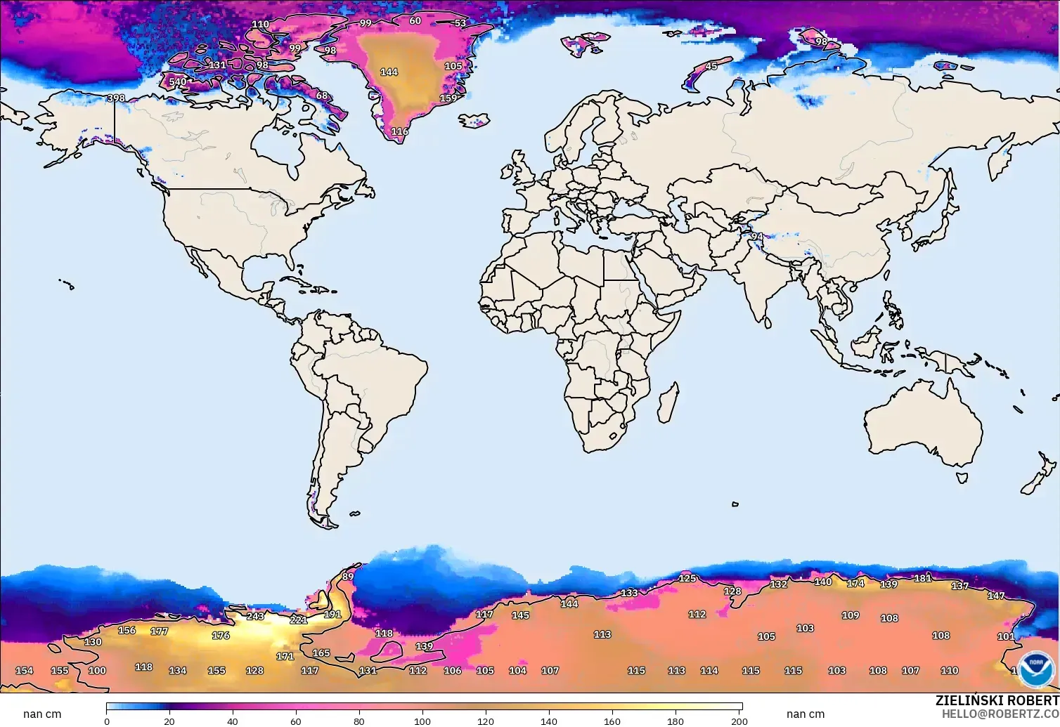 GFS modelo - Mundo, Profundidad de nieve