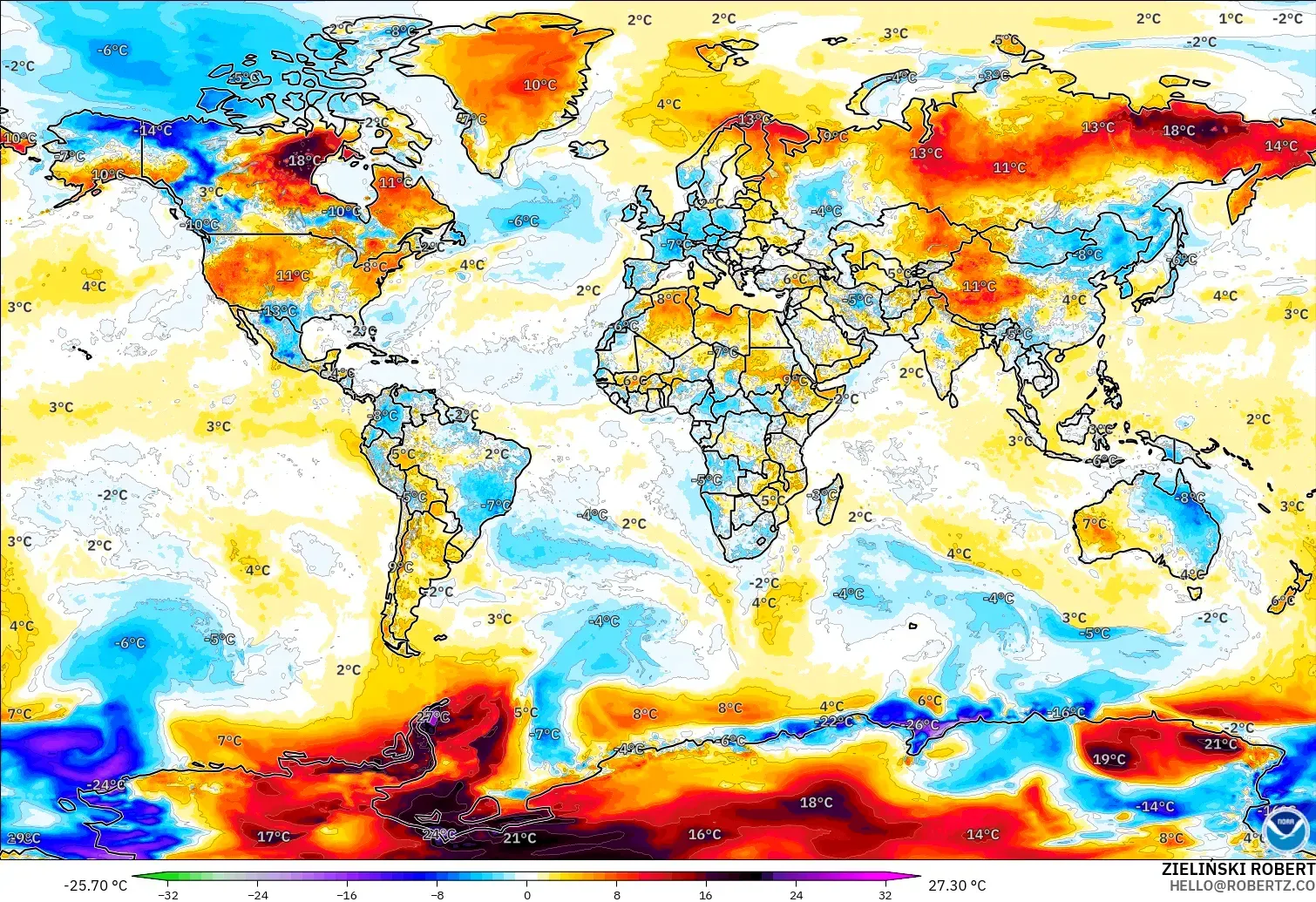 GFS modelo - Mundo, Anomalía de temperatura a 2 m