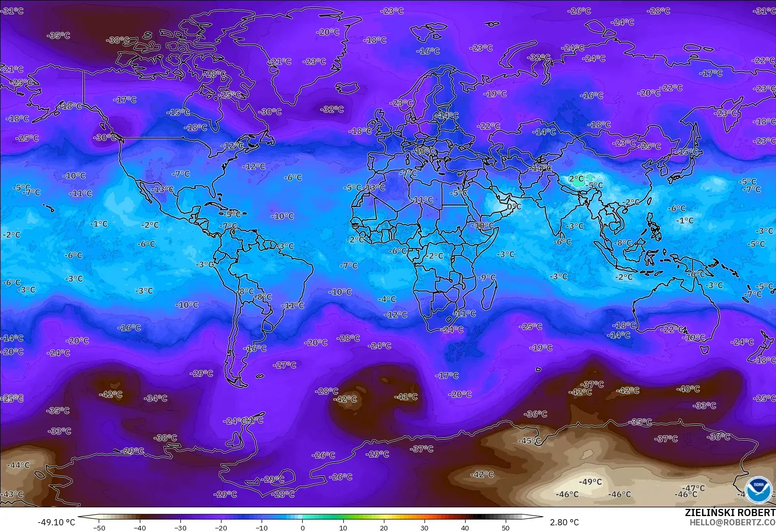 GFS modelo - Mundo, Temperatura a 500 hPa