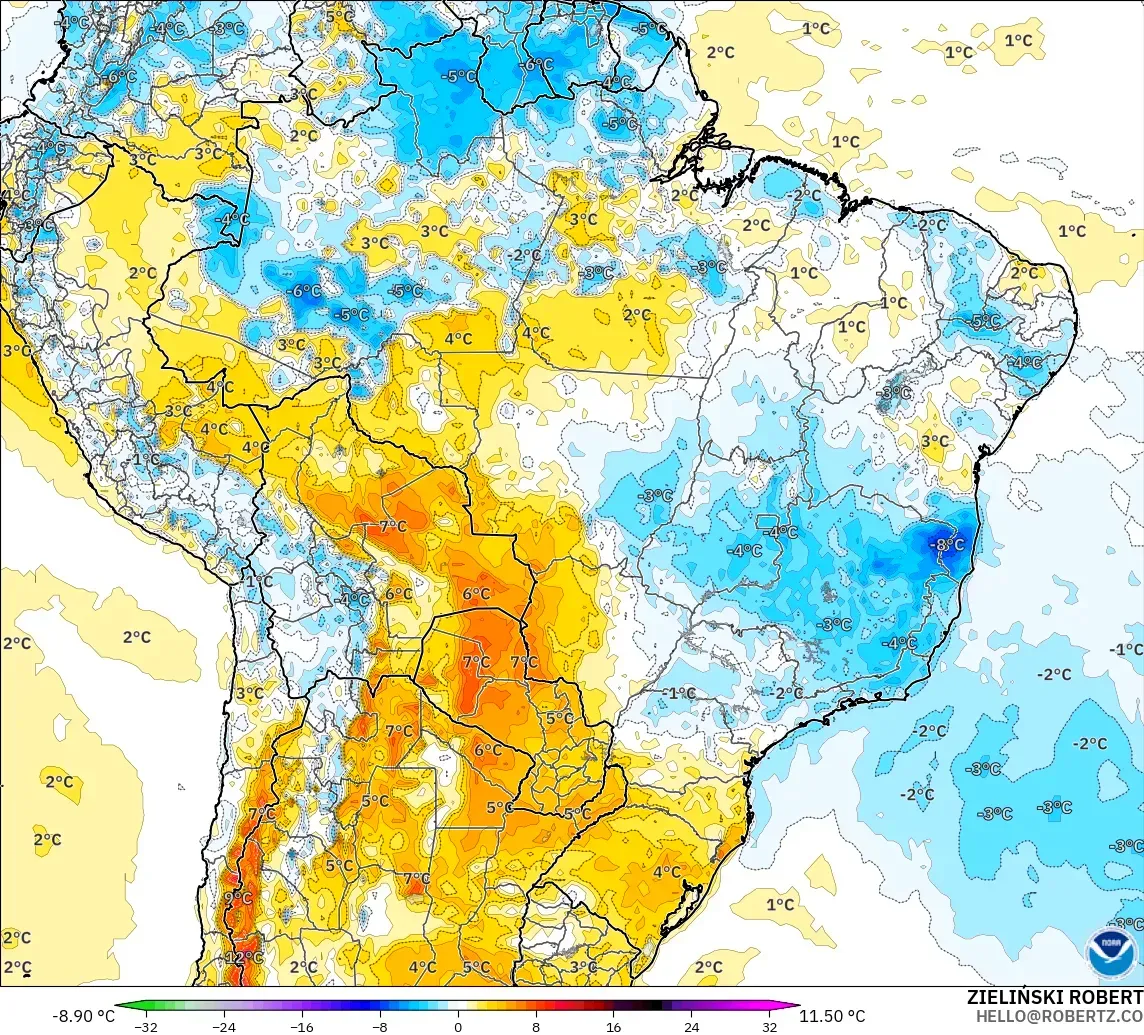 GFS modelo - Brasil, Anomalía de temperatura a 2 m