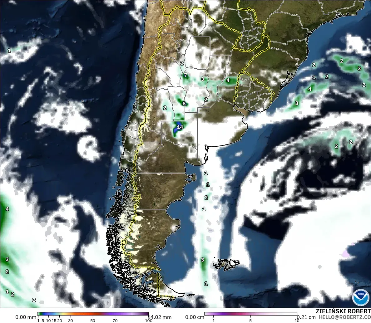 GFS modelo - Argentina, Precipitación, nubes y presión