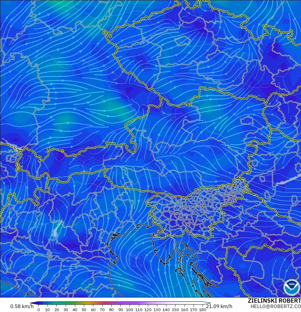 GFS modelo - Austria, Viento a 10 m