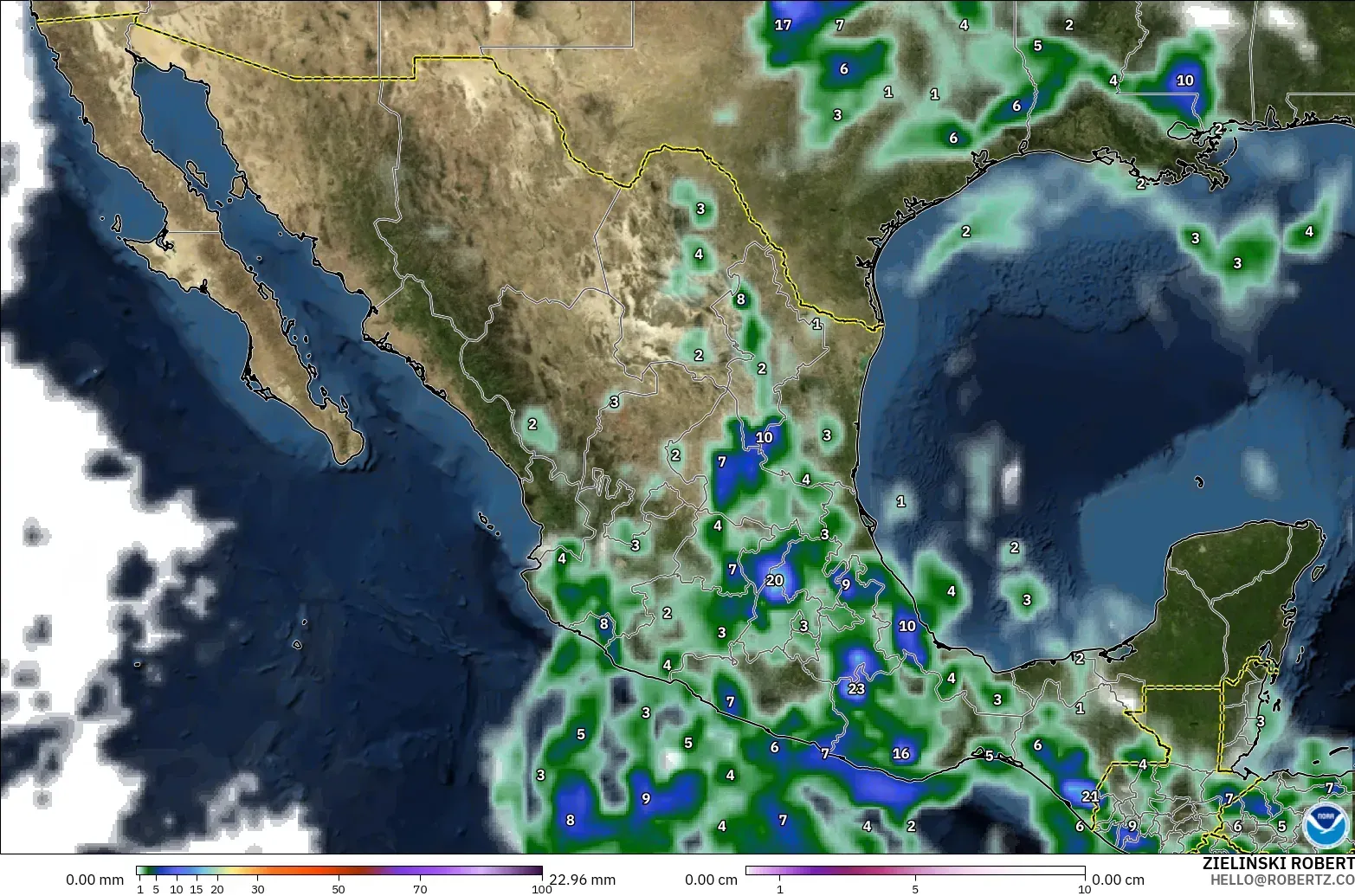 GFS modelo - México, Precipitación, nubes y presión
