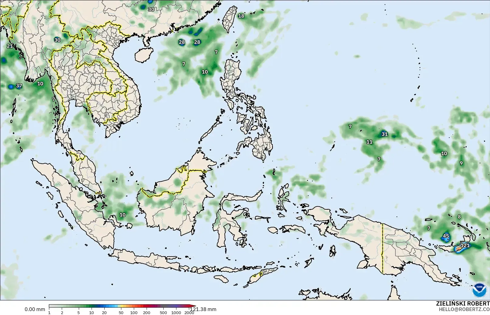GFS modelo - Sudeste Asiático, Acumulación de precipitación