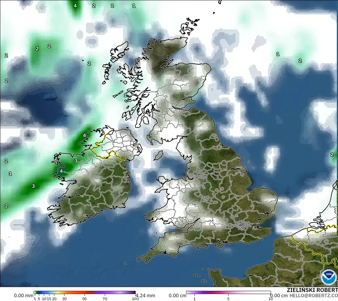GFS modelo - Reino Unido, Precipitación, nubes y presión