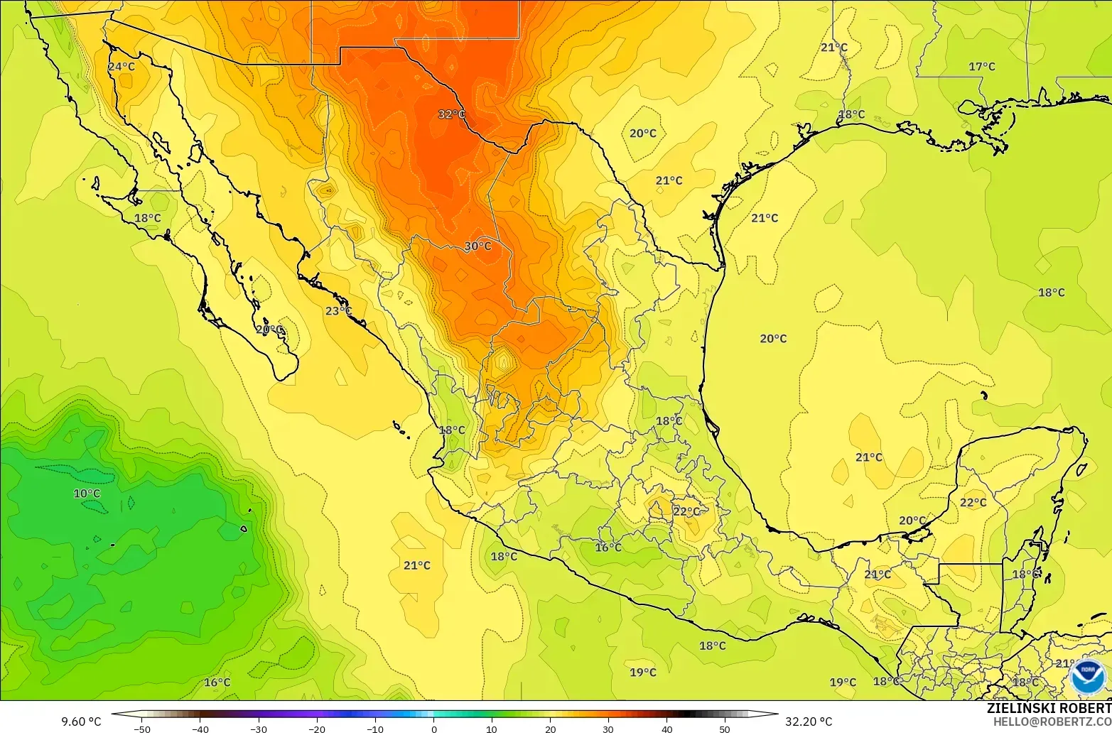 GFS modelo - México, Temperatura a 850 hPa