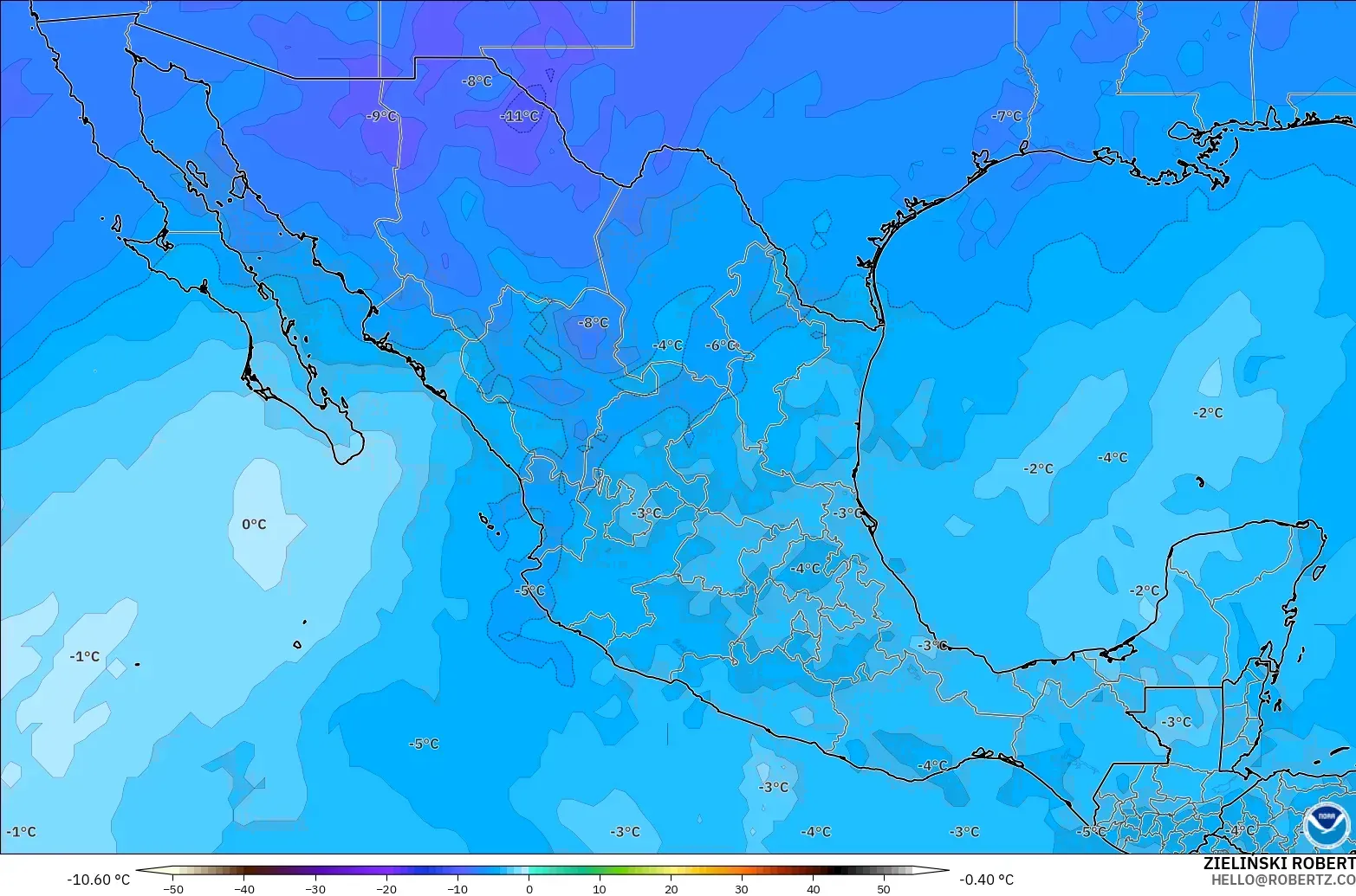 GFS modelo - México, Temperatura a 500 hPa