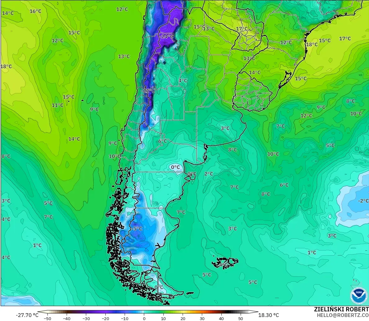 GFS modelo - Argentina, Punto de rocío a 2 m