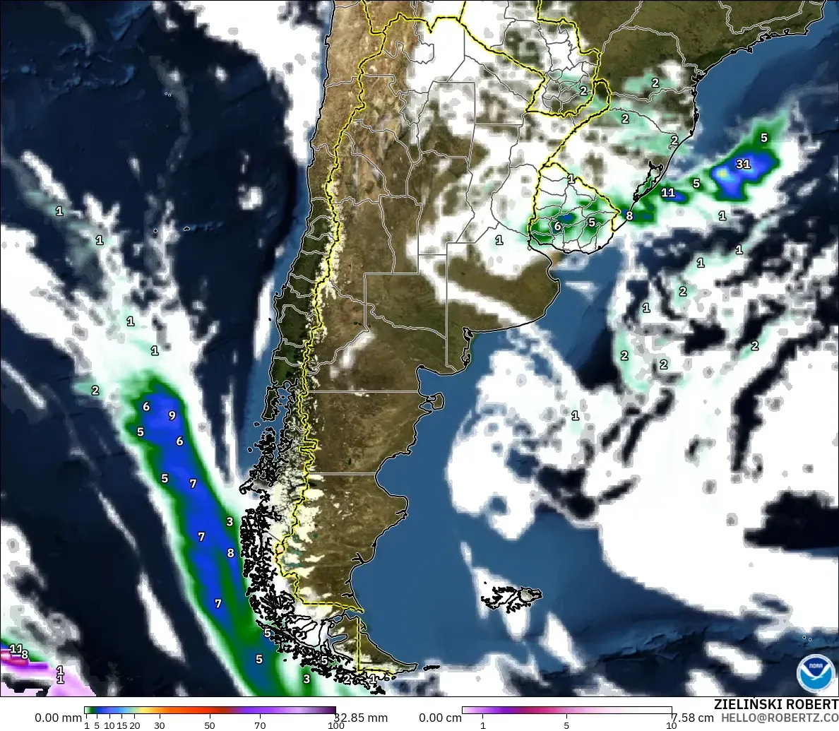 GFS modelo - Argentina, Precipitación, nubes y presión