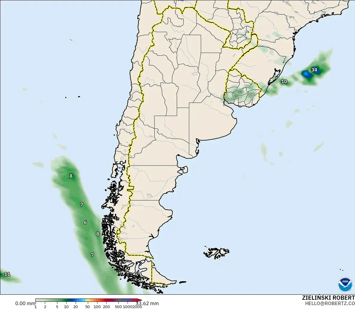 GFS modelo - Argentina, Acumulación de precipitación