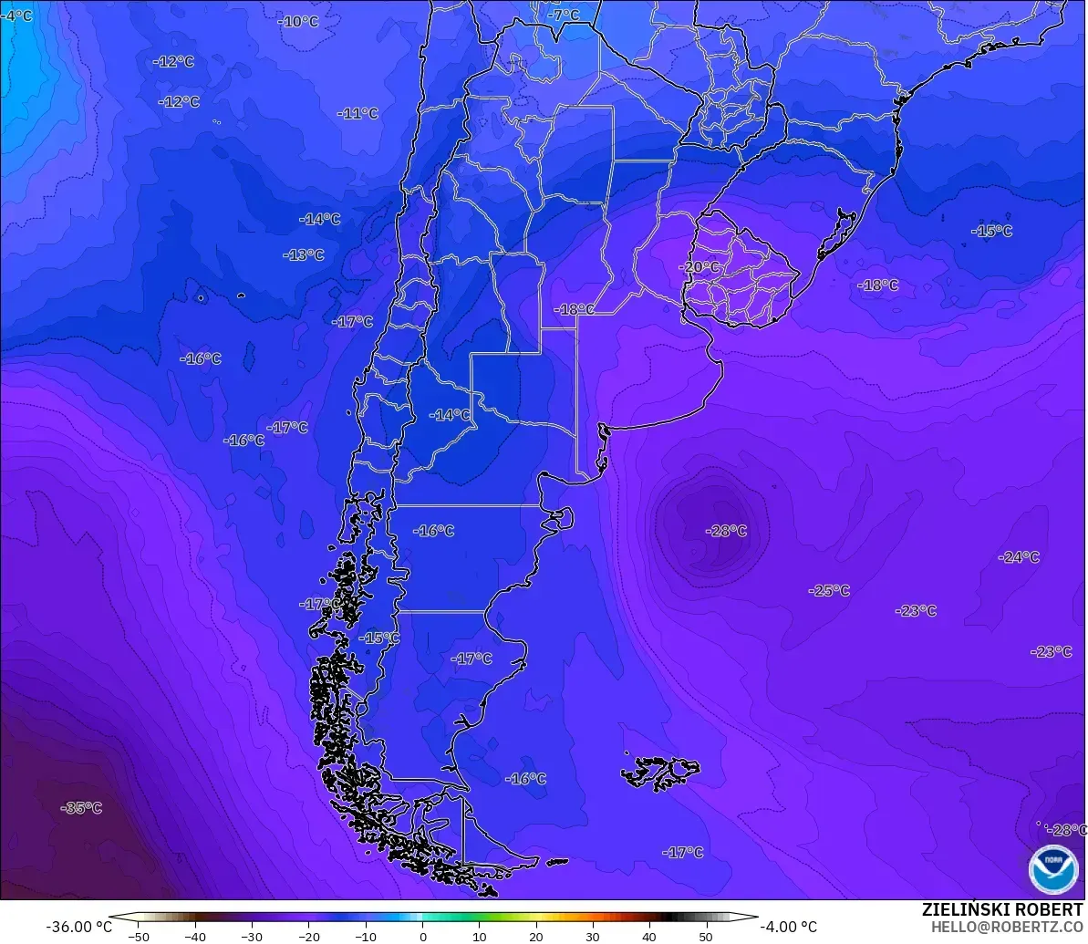 GFS modelo - Argentina, Temperatura a 500 hPa