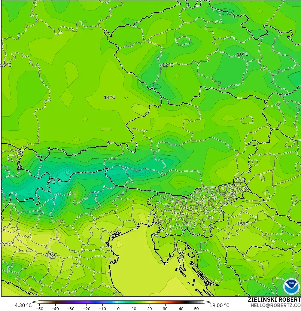 GFS modelo - Austria, Punto de rocío a 2 m