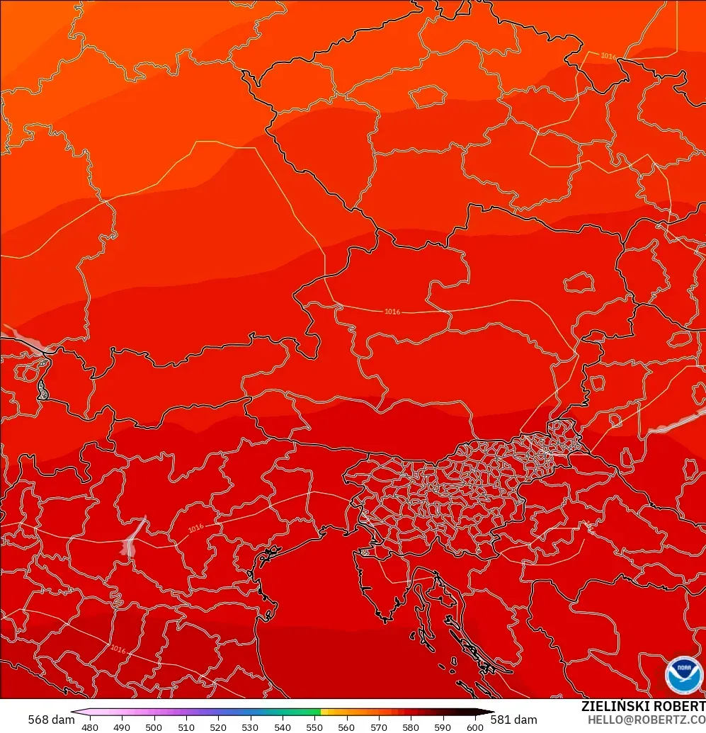 GFS modelo - Austria, Altura geopotencial a 500 hPa