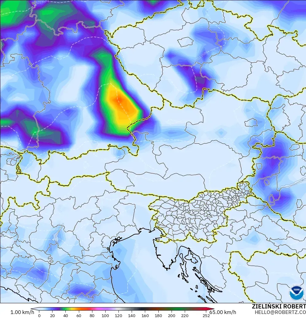 GFS modelo - Austria, Ráfagas de viento