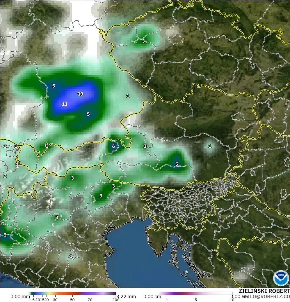 GFS modelo - Austria, Precipitación, nubes y presión