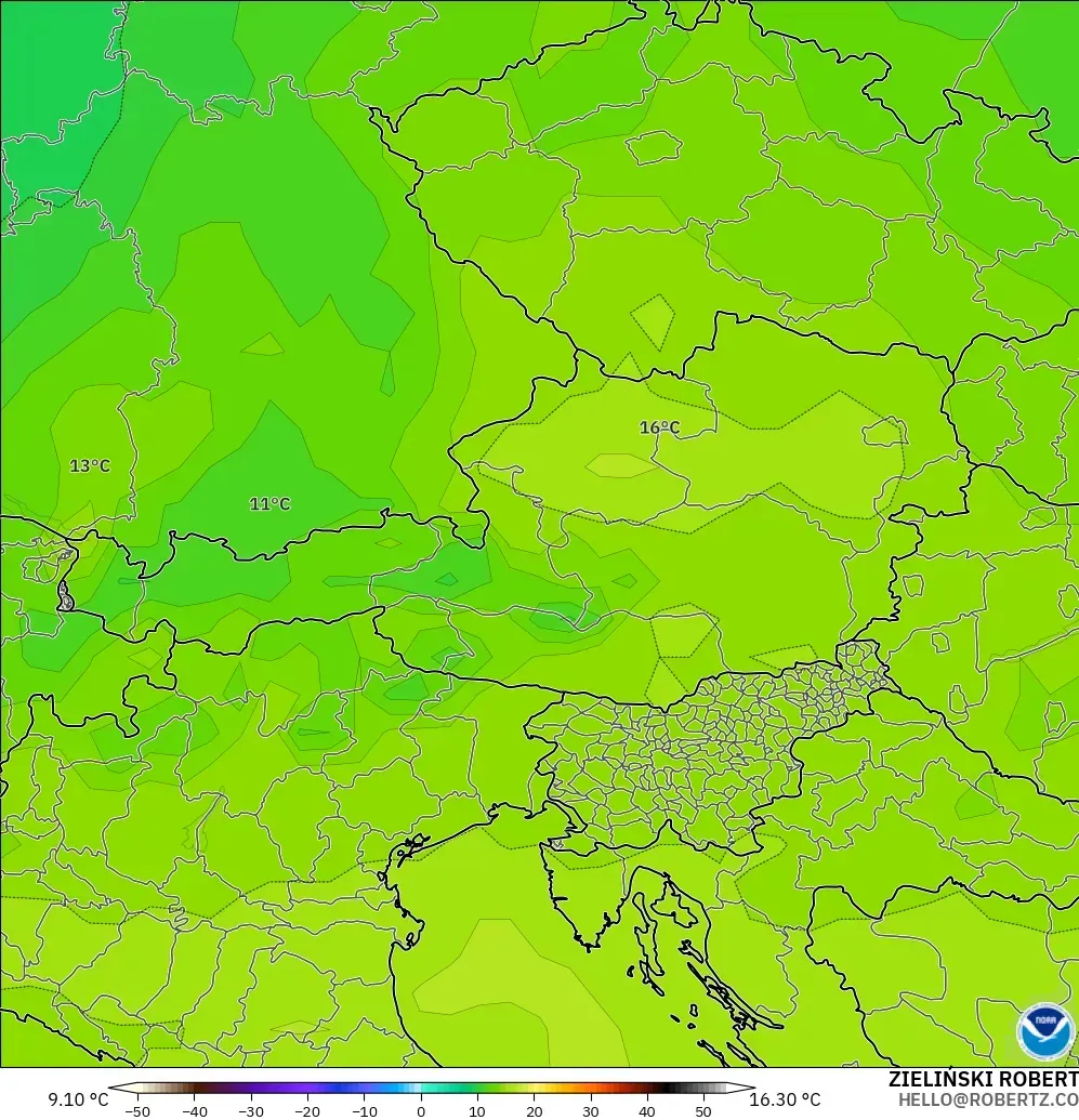GFS modelo - Austria, Temperatura a 850 hPa