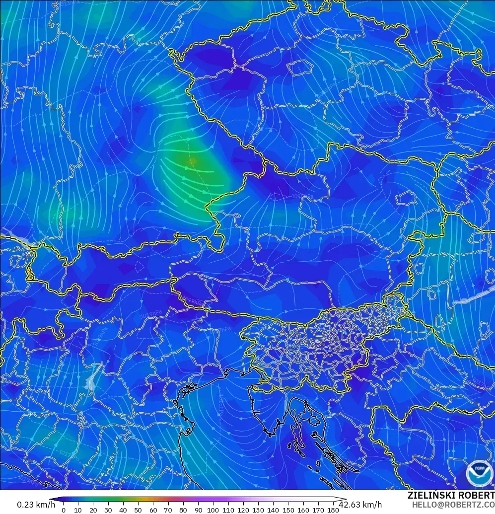 GFS modelo - Austria, Viento a 10 m