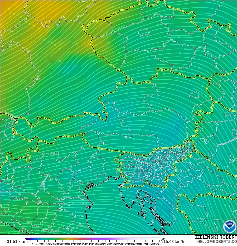GFS modelo - Austria, Viento a 300 hPa (corriente en chorro)