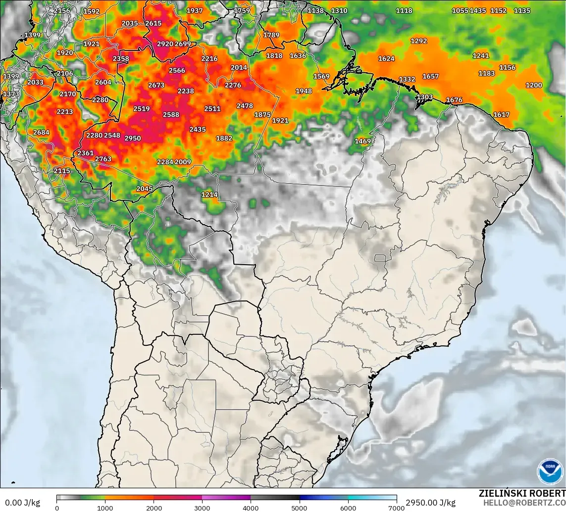 GFS modelo - Brasil, CAPE