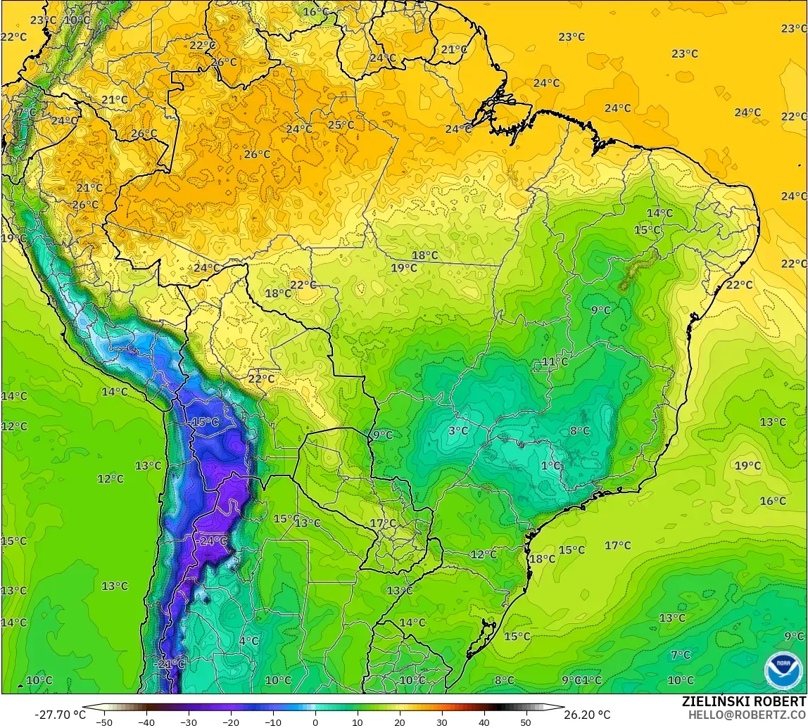 GFS modelo - Brasil, Punto de rocío a 2 m