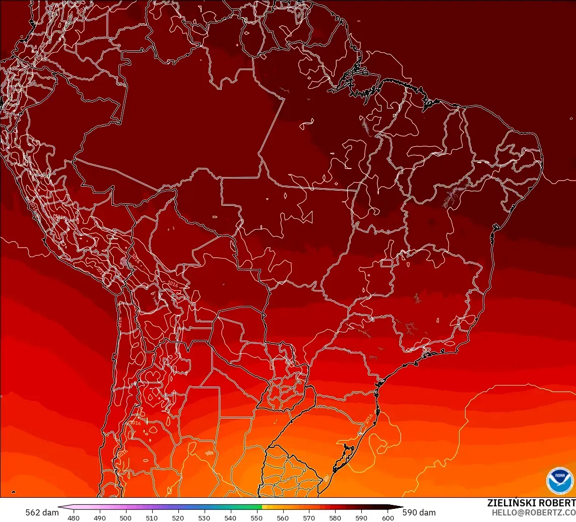 GFS modelo - Brasil, Altura geopotencial a 500 hPa