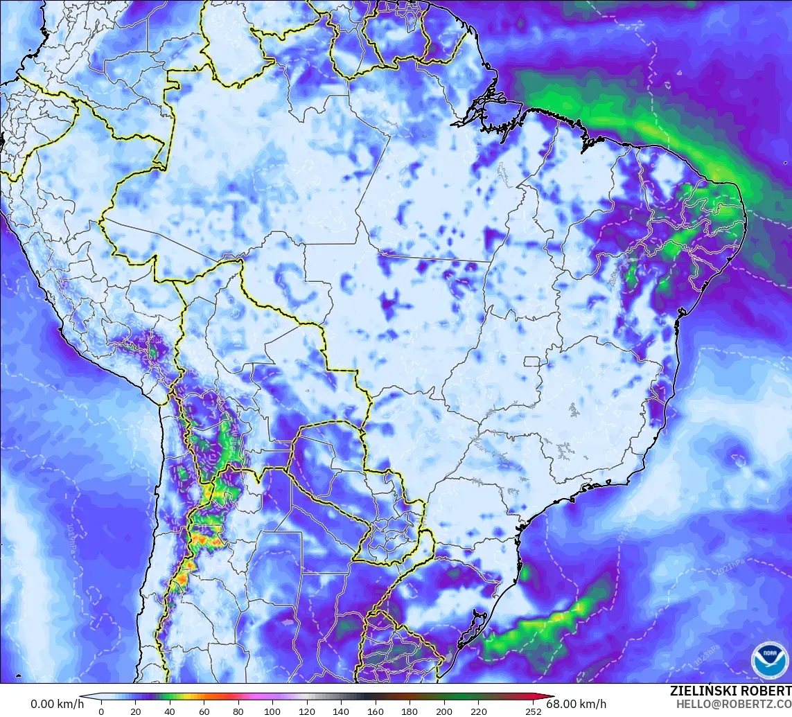 GFS modelo - Brasil, Ráfagas de viento