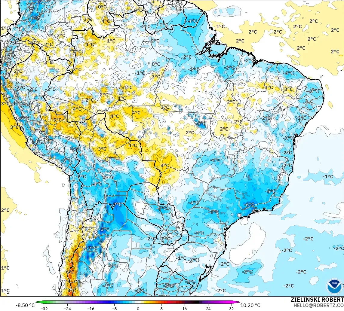 GFS modelo - Brasil, Anomalía de temperatura a 2 m