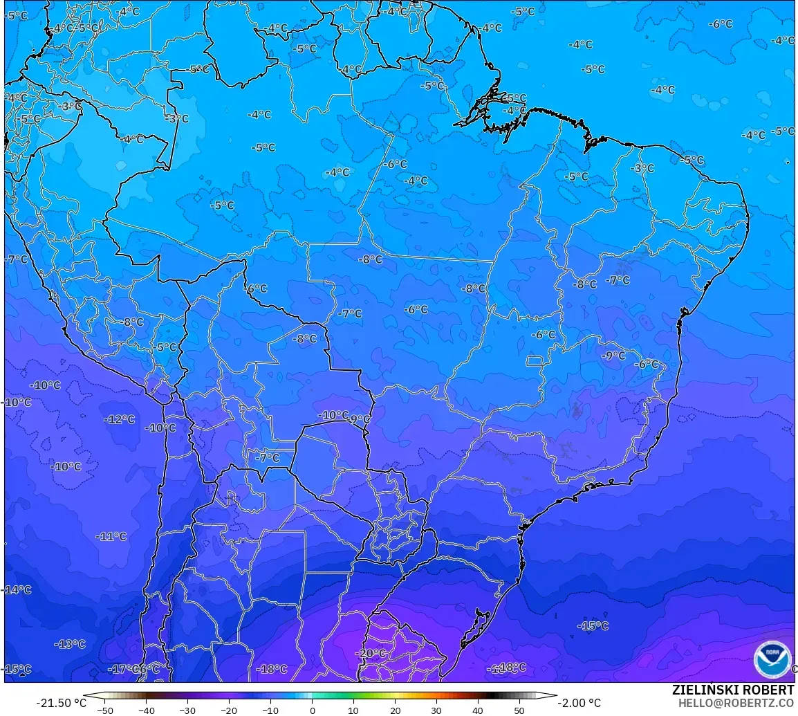 GFS modelo - Brasil, Temperatura a 500 hPa