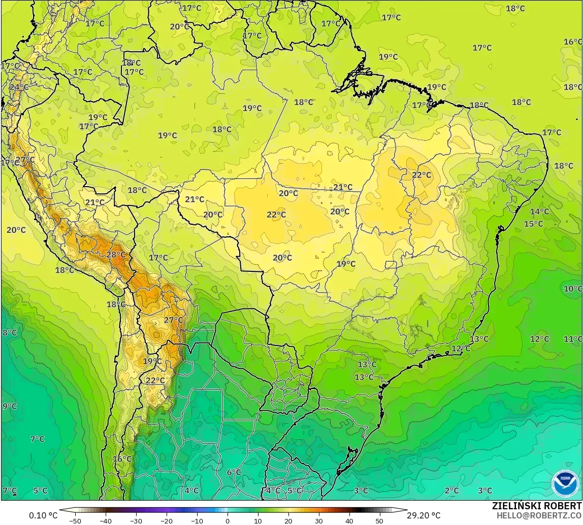 GFS modelo - Brasil, Temperatura a 850 hPa