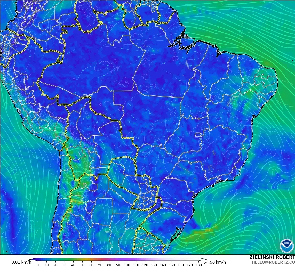 GFS modelo - Brasil, Viento a 10 m
