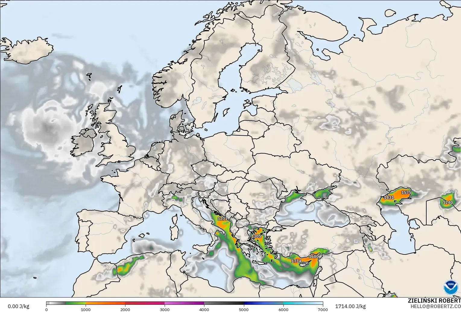 GFS modelo - Europa, CAPE