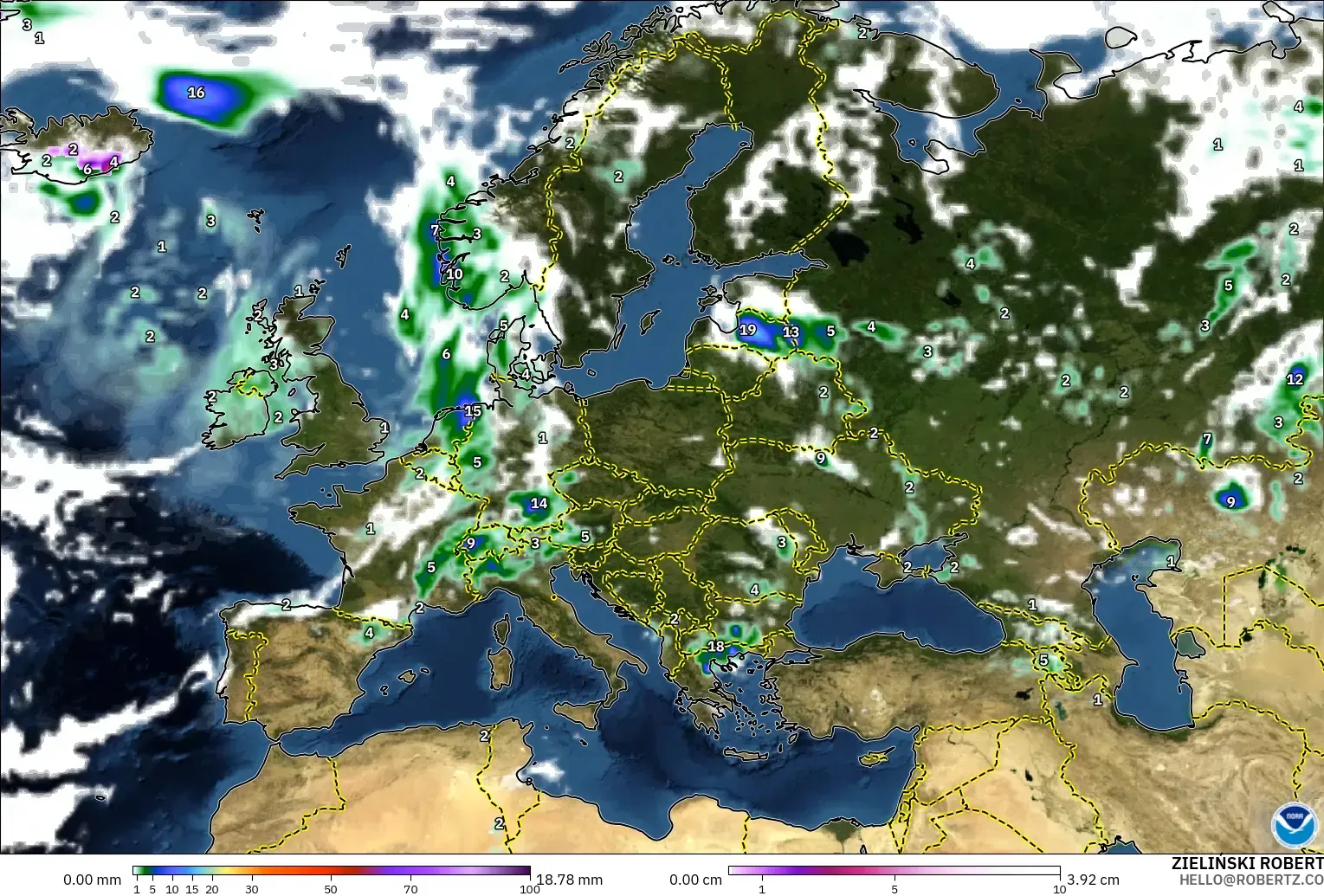 GFS modelo - Europa, Precipitación, nubes y presión