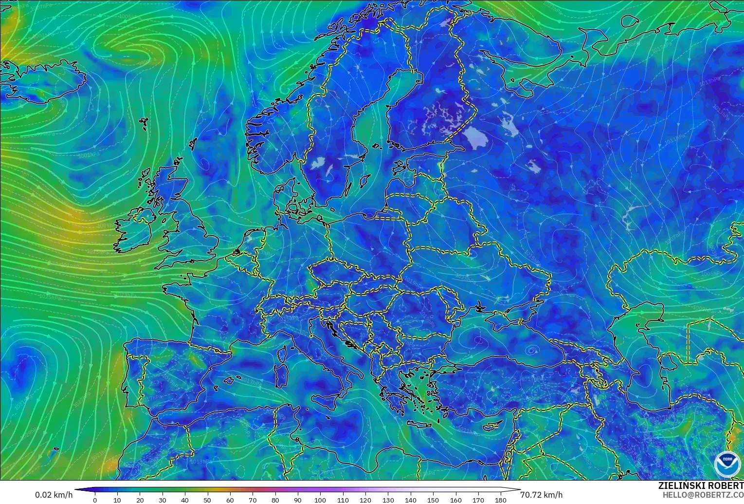 GFS modelo - Europa, Viento a 10 m