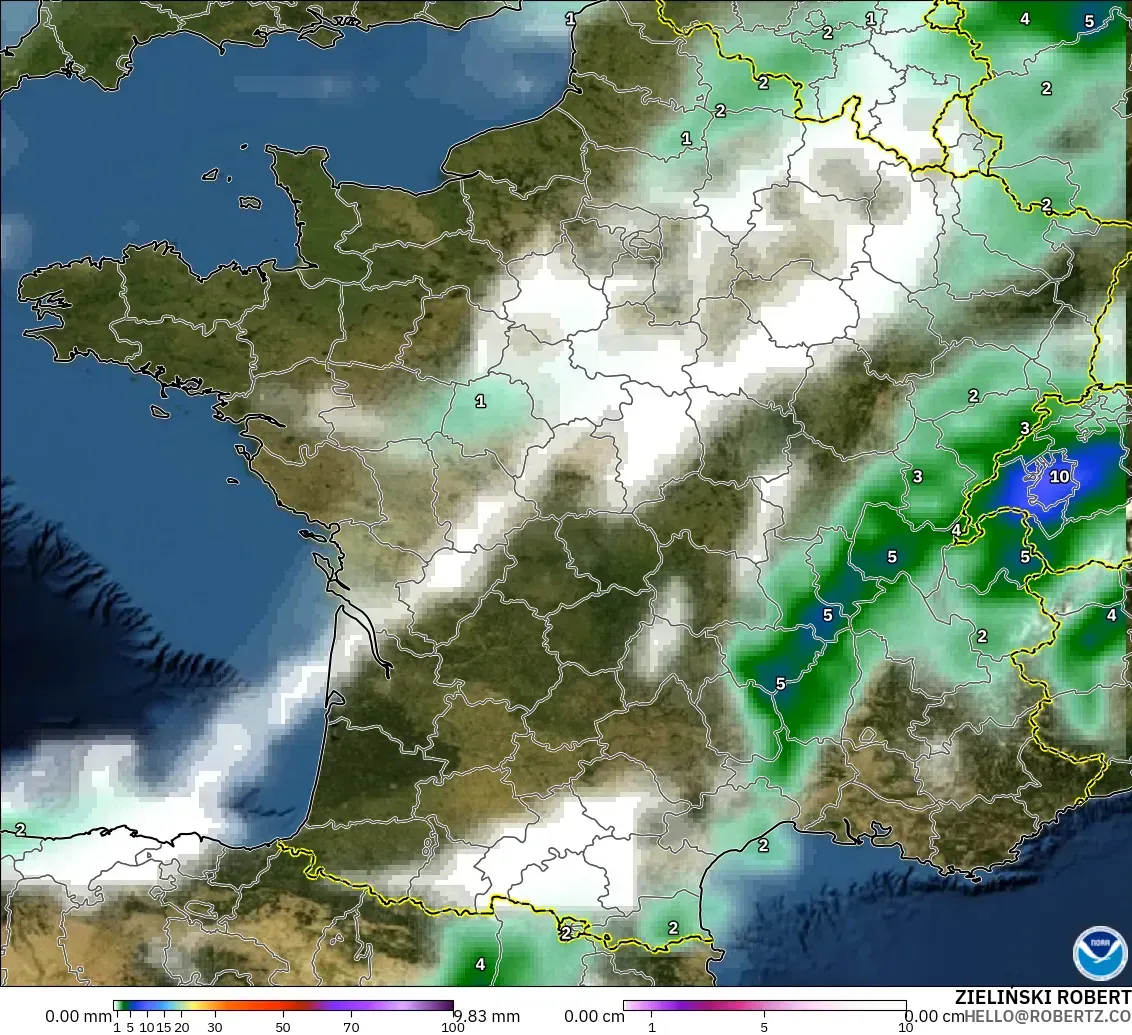 GFS modelo - Francia, Precipitación, nubes y presión