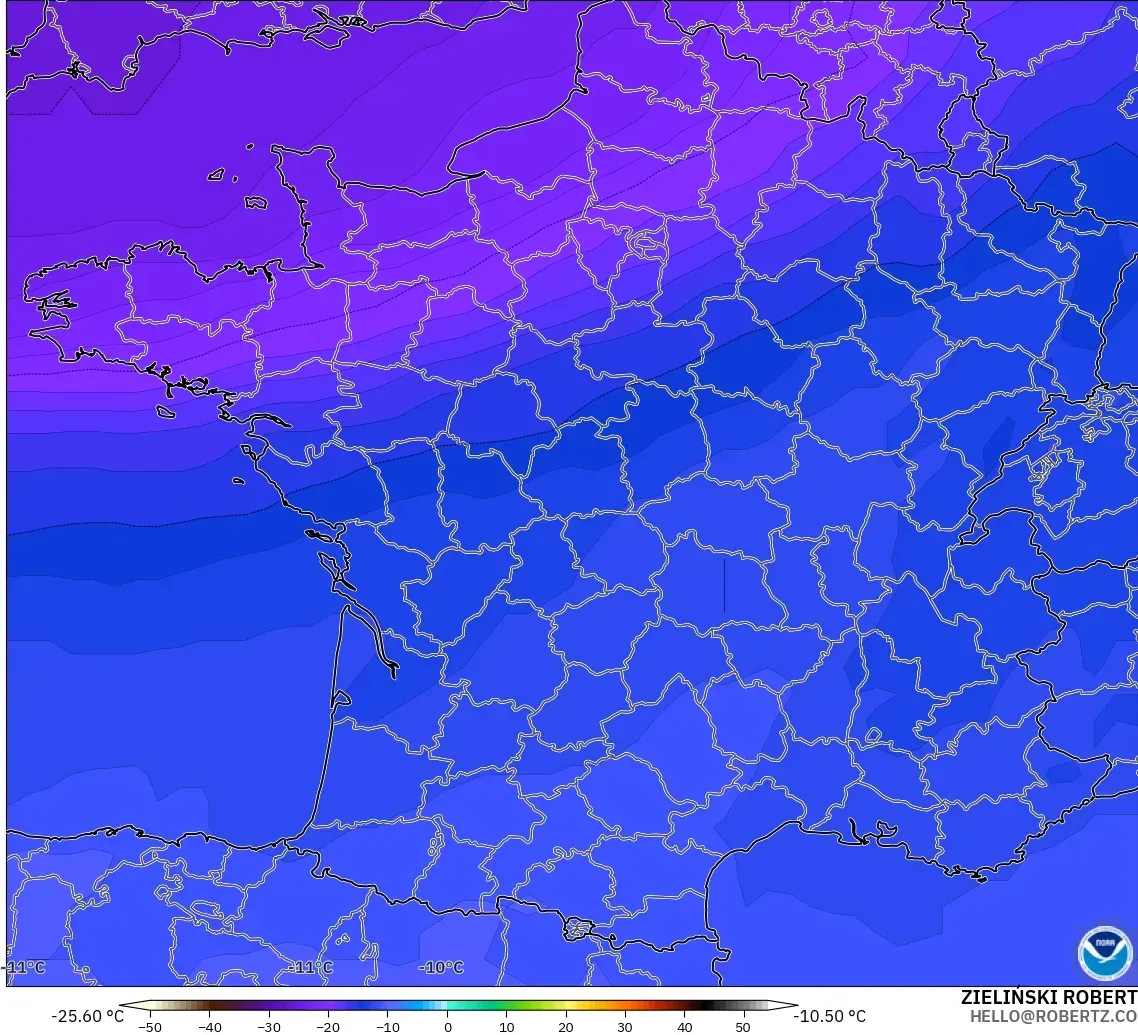 GFS modelo - Francia, Temperatura a 500 hPa