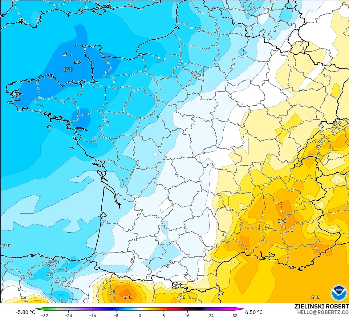 GFS modelo - Francia, Anomalía de temperatura a 850 hPa