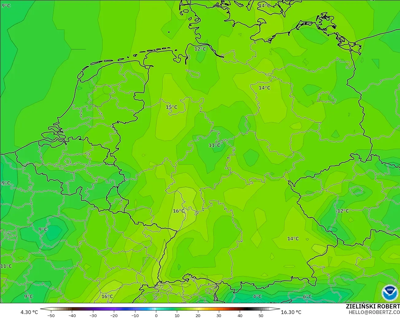 GFS modelo - Alemania, Punto de rocío a 2 m