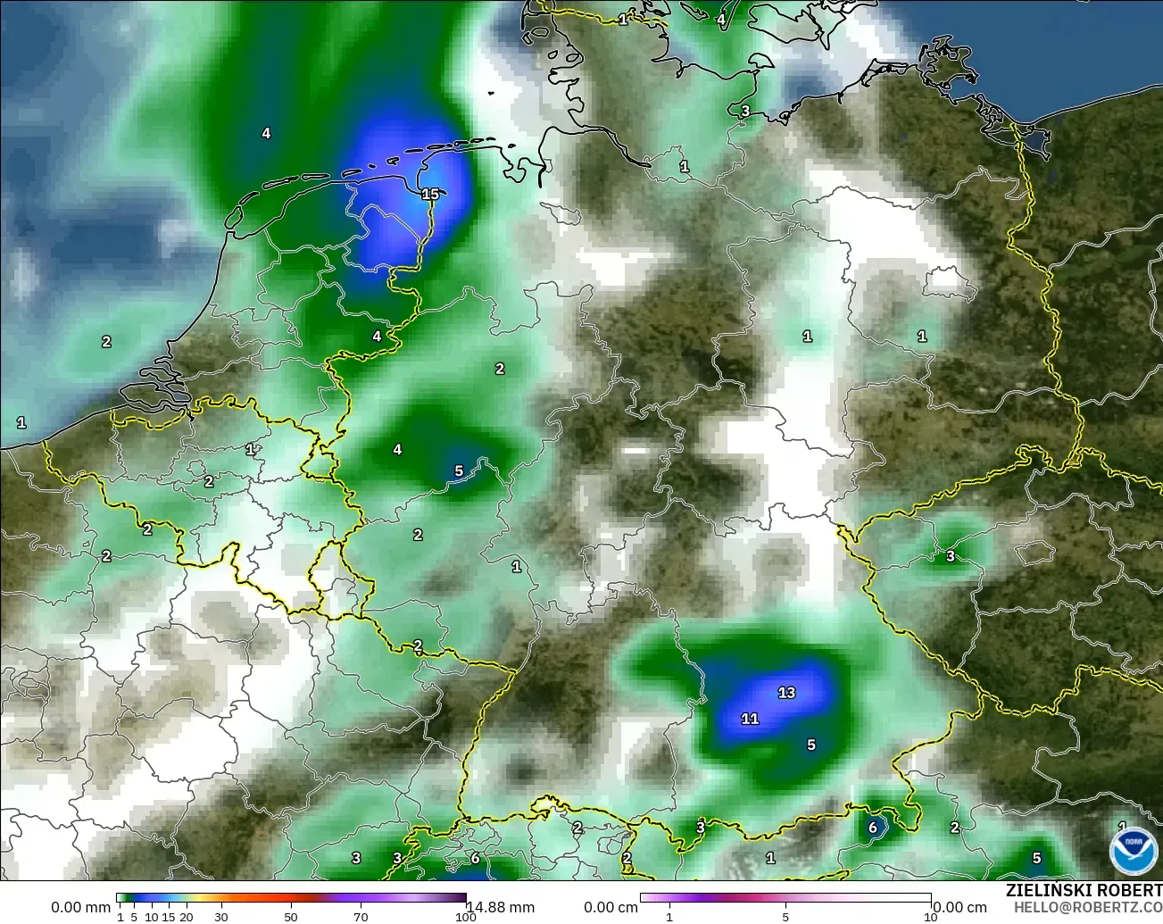 GFS modelo - Alemania, Precipitación, nubes y presión