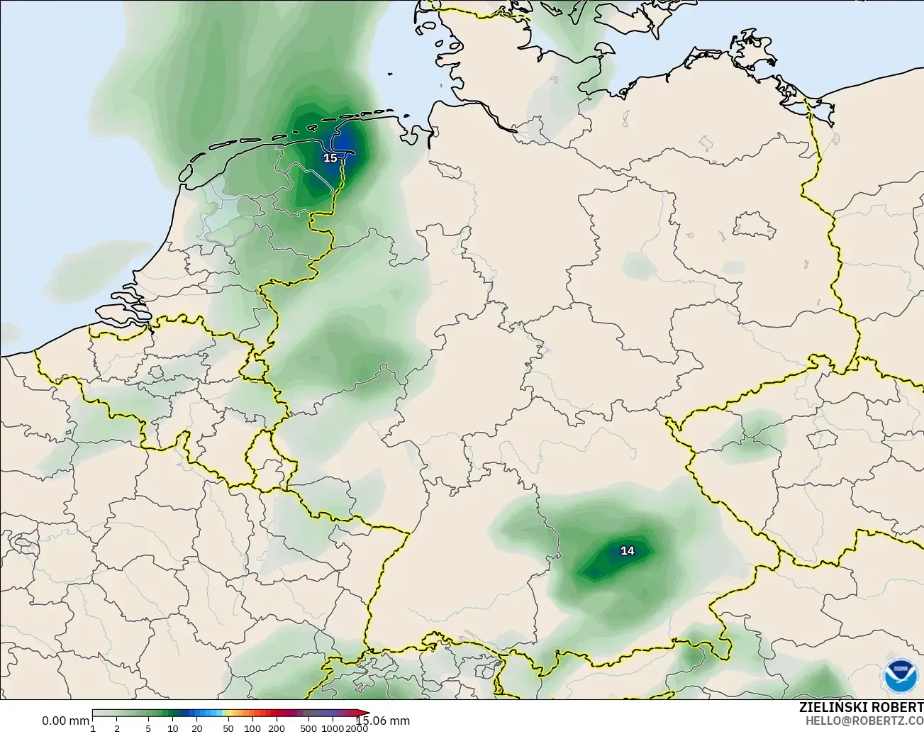 GFS modelo - Alemania, Acumulación de precipitación