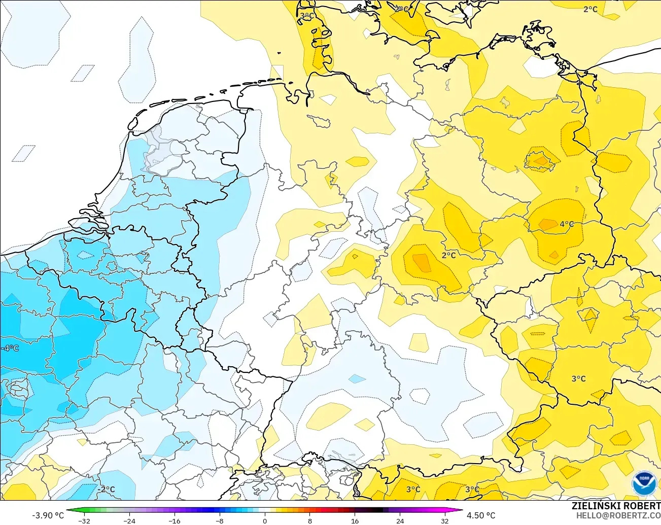 GFS modelo - Alemania, Anomalía de temperatura a 2 m
