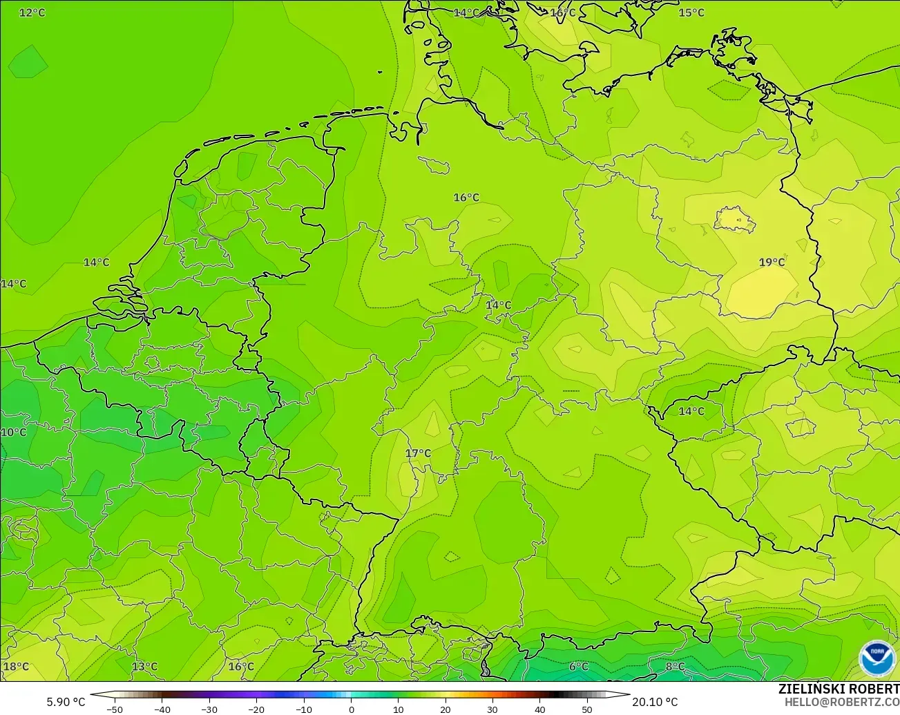 GFS modelo - Alemania, Temperatura a 2 m