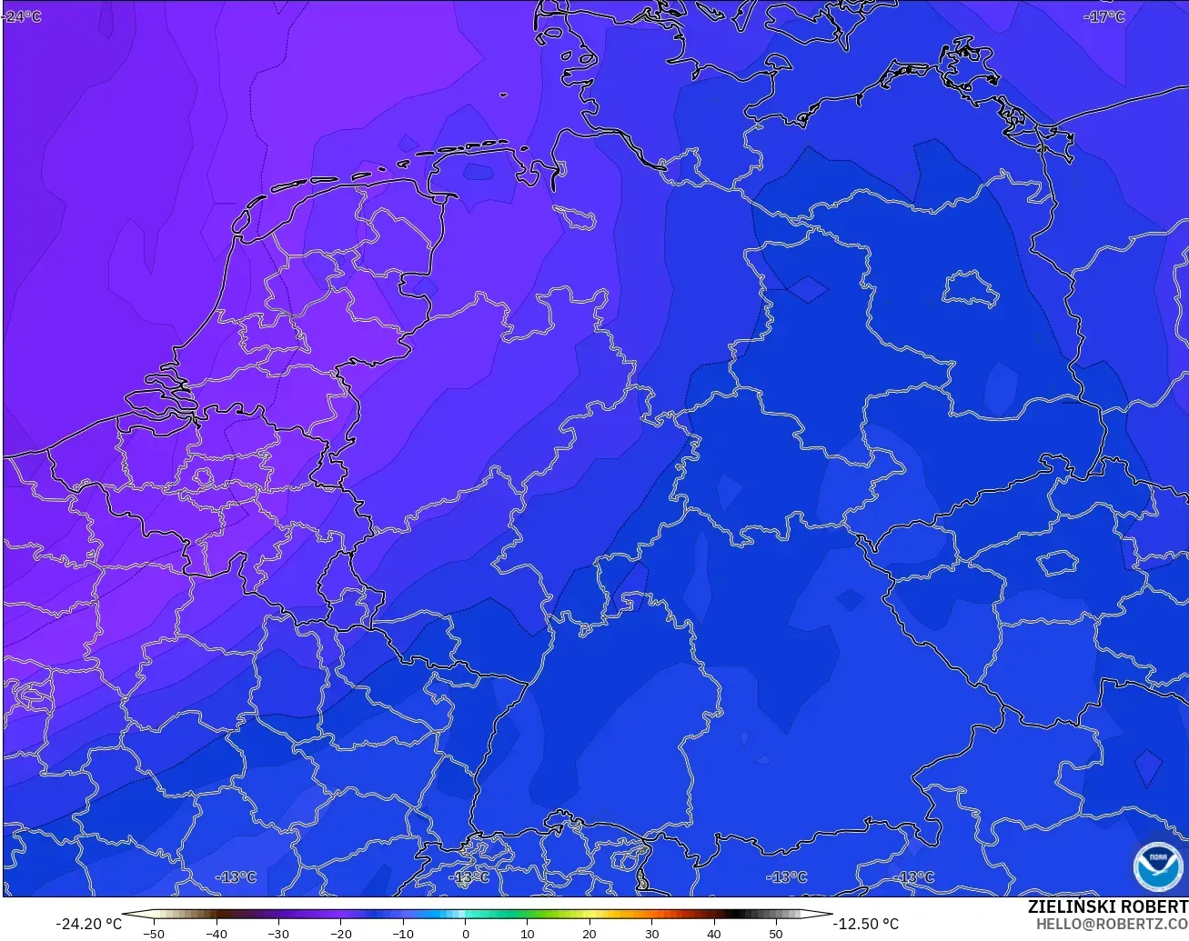GFS modelo - Alemania, Temperatura a 500 hPa