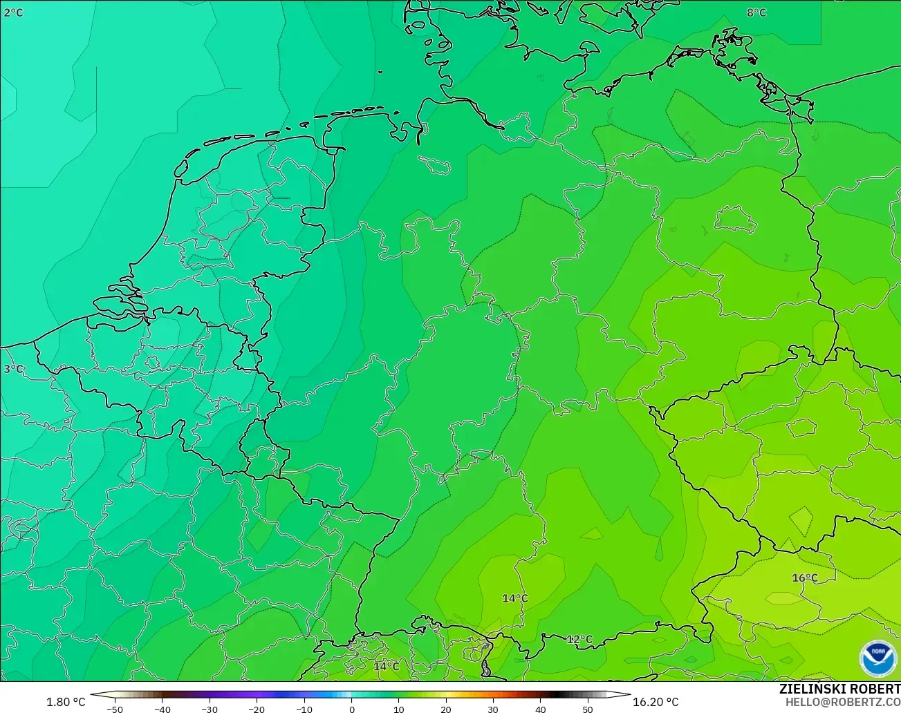 GFS modelo - Alemania, Temperatura a 850 hPa