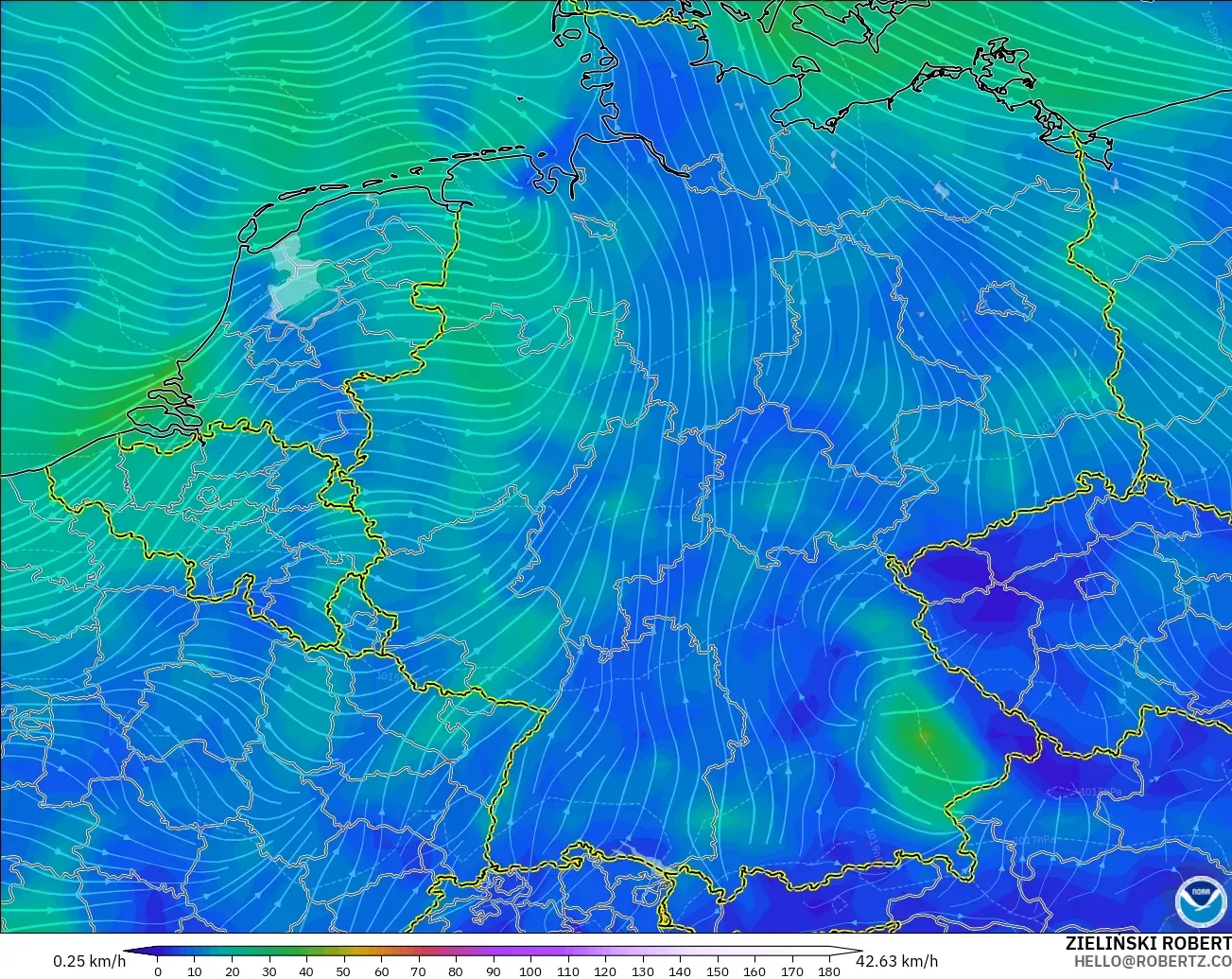 GFS modelo - Alemania, Viento a 10 m