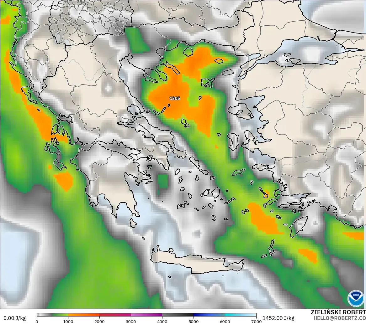GFS modelo - Grecia, CAPE